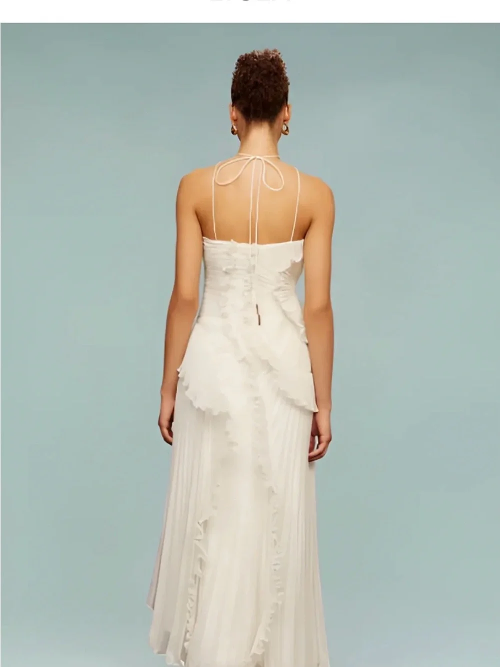 Elegant White Ruffled Halter Midi Dress - Picture 3 of 5